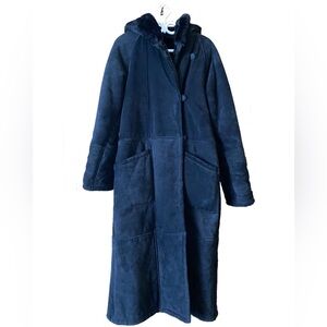 Vintage Black Hooded Leather Coat